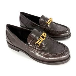 AQUA Women’s Perle Crocodile Embossed Loafers in Brown Faux Leather – Size 6